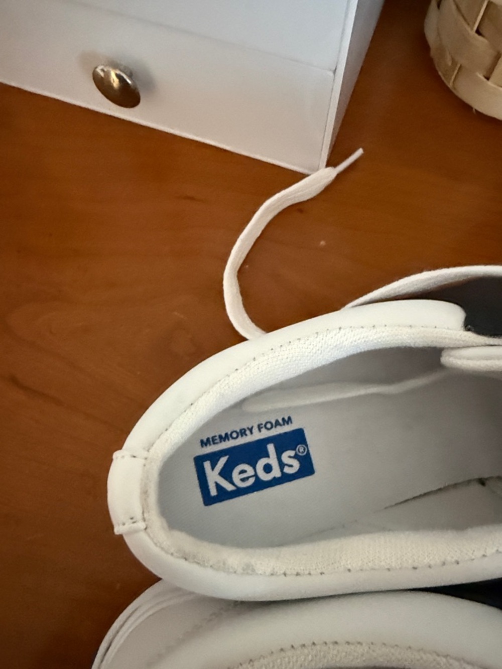 Keds Kids White Sneakers with Black Eyelet Panels and White Laces - Picture 4 of 4